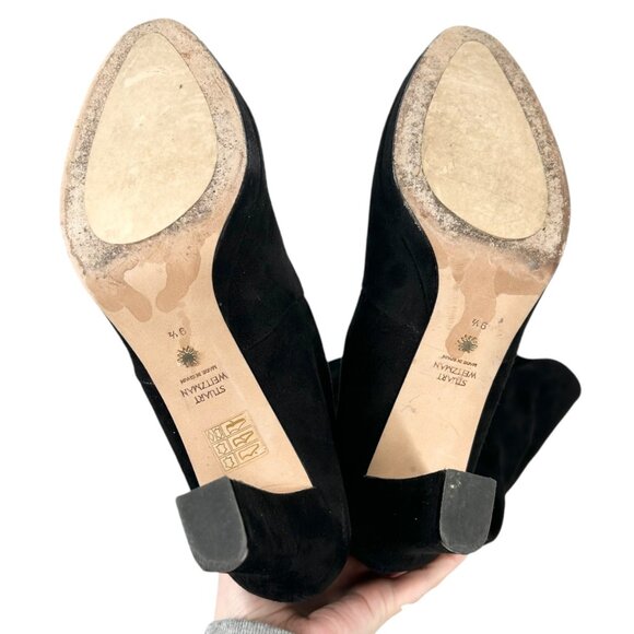 Stuart Weitzman Ledyland Black Suede Leather Tie Back Over the Knee Heeled Boots - Picture 7 of 11